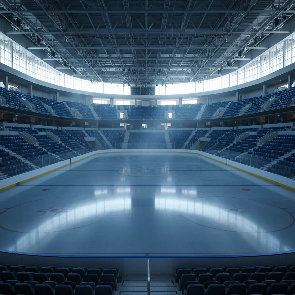 Modern indoor ice arena interior with clean ice