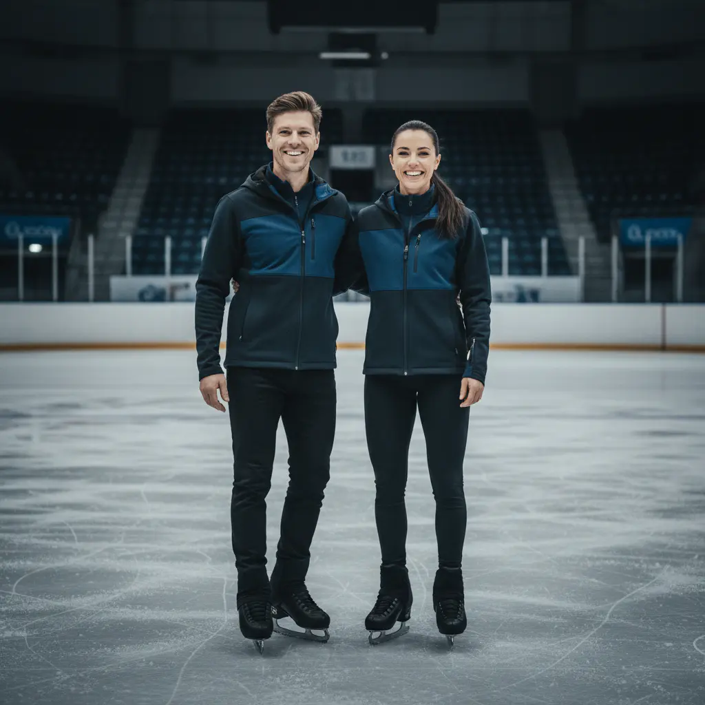 Professional ice skating coaches smiling