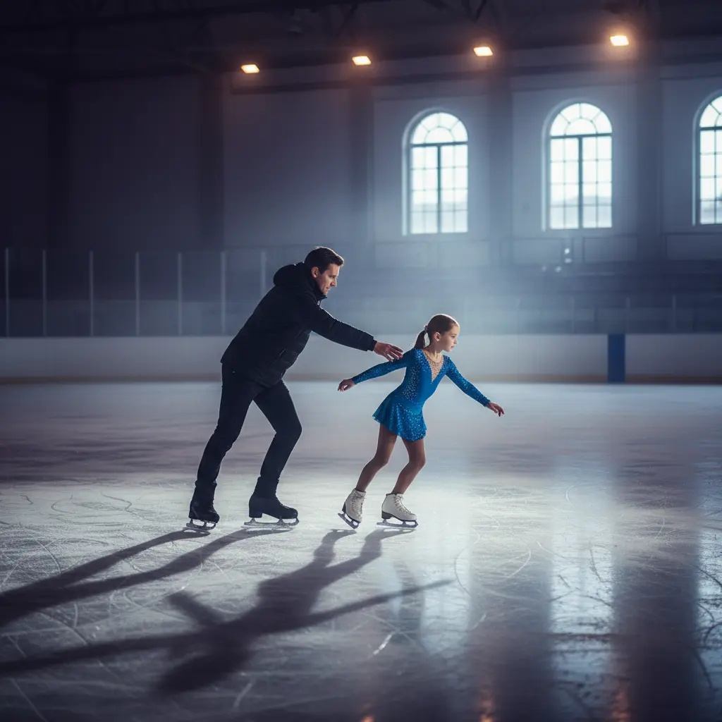 Professional coach teaching a figure skater