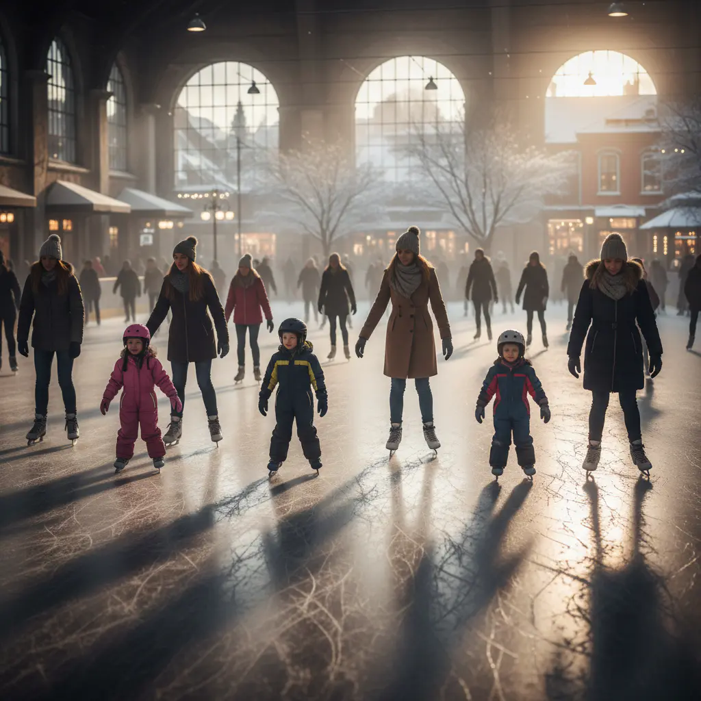 People of all ages enjoying public ice skating