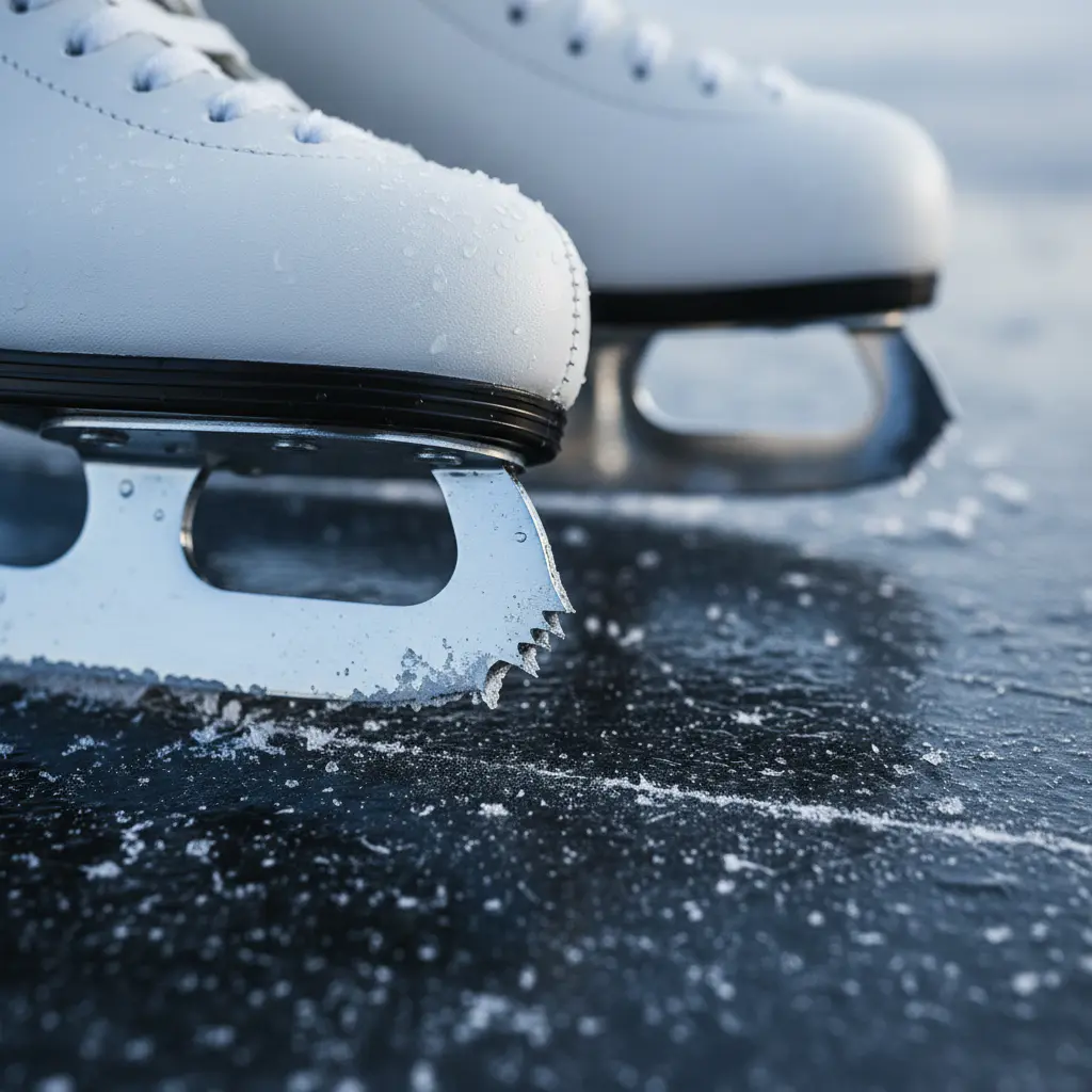 Close-up of freshly sharpened figure skates